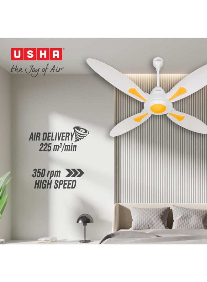 أوشا USHA New Bloom Series Dahlia (Inspired by Dahlia) 4-Blade BLDC Ceiling Fan with Bi-Directional Feature | Sleep/Boost/Timer Modes | RF Remote | Dust-Resistant | Whisper-Quiet (White & Saffron Yellow) - Image 5